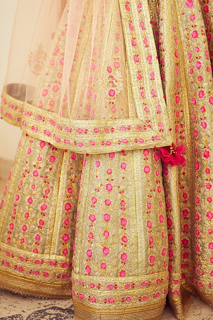 Light Blue & Pink Embroidered Wedding Lehenga Set by Shyam Narayan Prasad at Pernia's Pop Up Shop