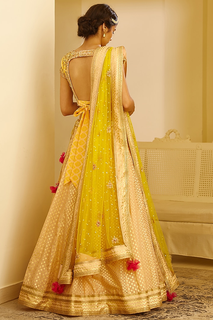 Beige Gota Embroidered Wedding Lehenga Set by Shyam Narayan Prasad at Pernia's Pop Up Shop