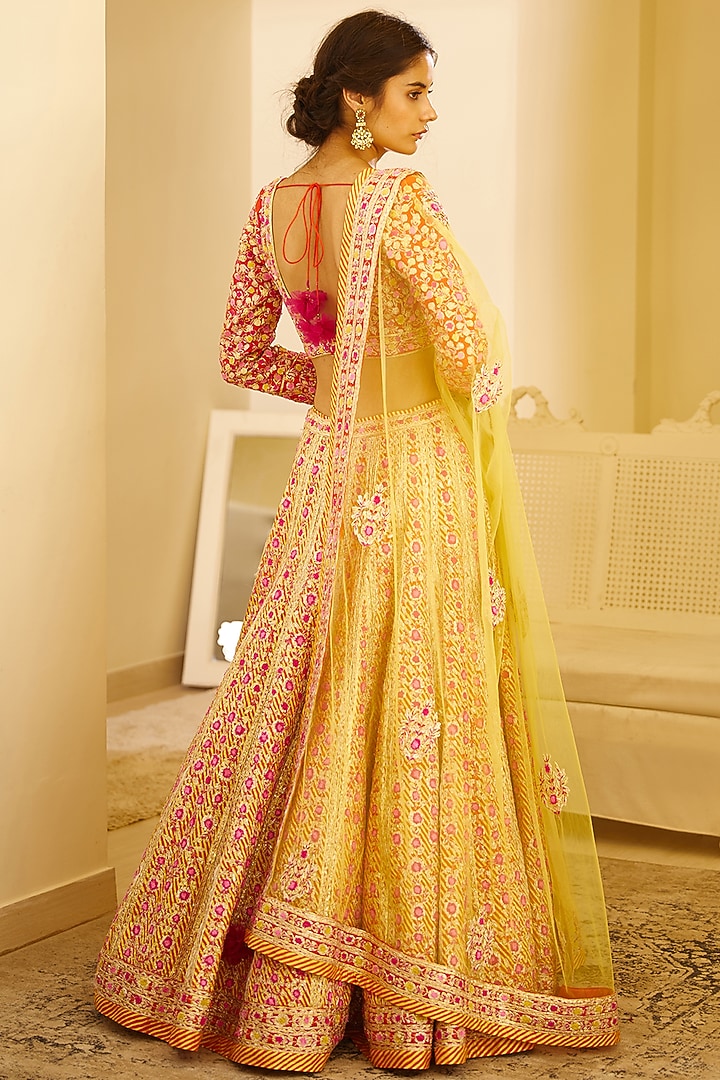 Multi Colored Zardosi Embroidered Wedding Lehenga Set by Shyam Narayan Prasad at Pernia's Pop Up Shop