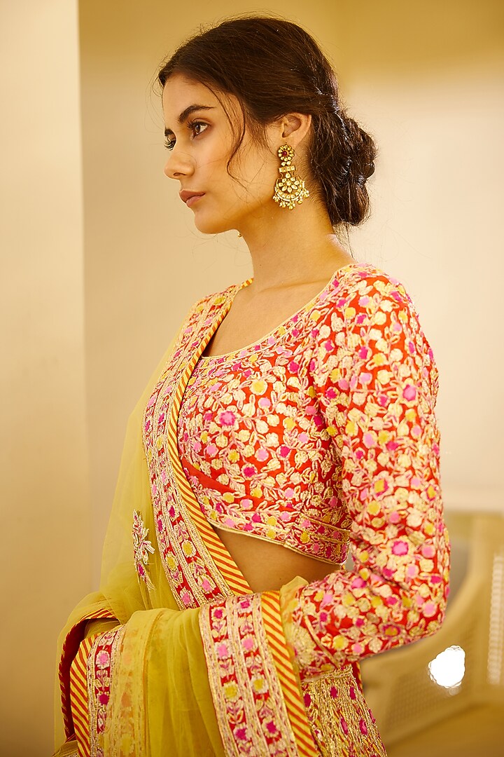 Multi Colored Zardosi Embroidered Wedding Lehenga Set by Shyam Narayan Prasad at Pernia's Pop Up Shop