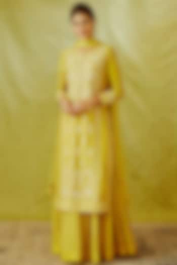 Dandelion Yellow Embroidered Lehenga Set by Shyam Narayan Prasad