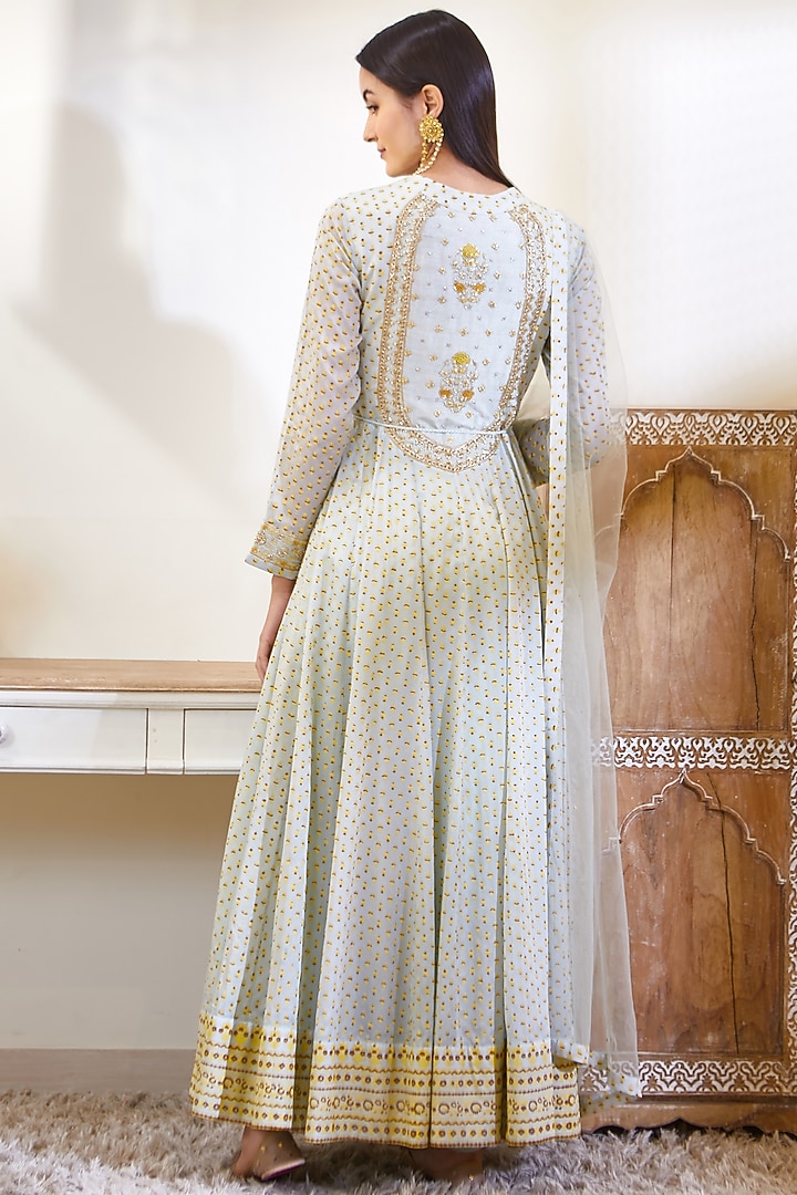 Sea Green Silk Wedding Anarkali Set by Shyam Narayan Prasad at Pernia's Pop Up Shop