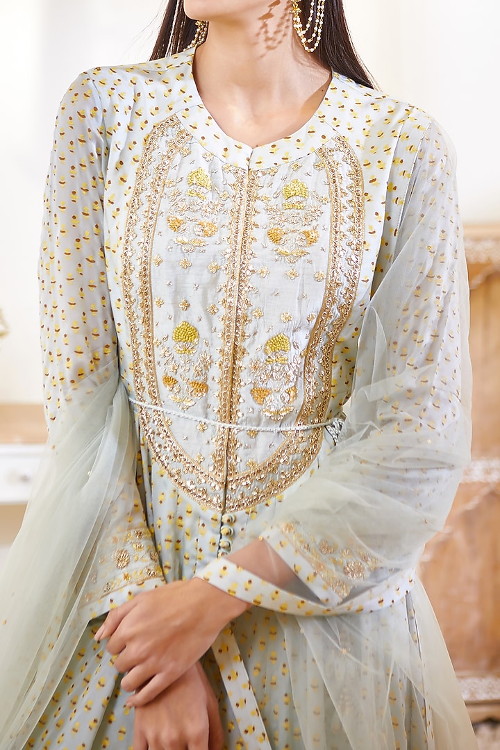 Sea Green Silk Wedding Anarkali Set by Shyam Narayan Prasad at Pernia's Pop Up Shop