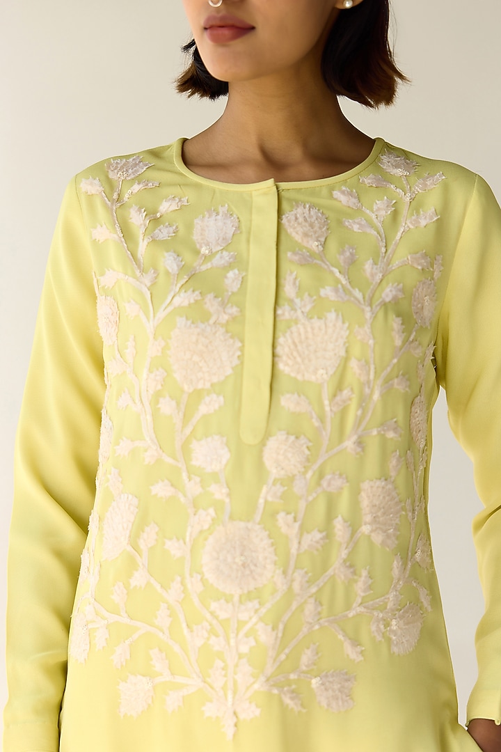 Custard Yellow Georgette Hand Embroidered Kurta Set by Shyam Narayan Prasad at Pernia's Pop Up Shop