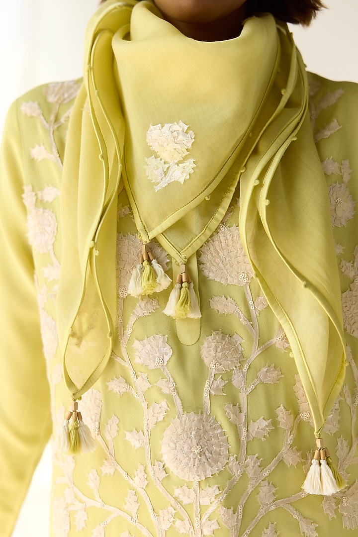 Custard Yellow Georgette Hand Embroidered Kurta Set by Shyam Narayan Prasad at Pernia's Pop Up Shop
