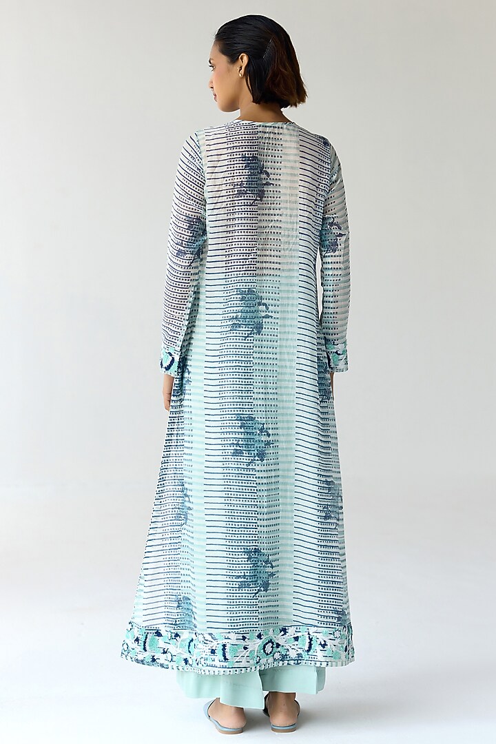 Mist Jade Green Chanderi Hand Block Printed & Embroidered Kurta Set by Shyam Narayan Prasad at Pernia's Pop Up Shop