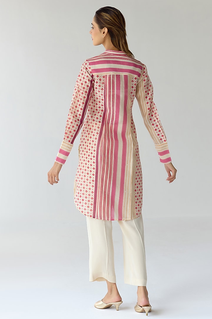 Almond White Chanderi Hand Block Printed & Embroidered Kurta Set by Shyam Narayan Prasad at Pernia's Pop Up Shop