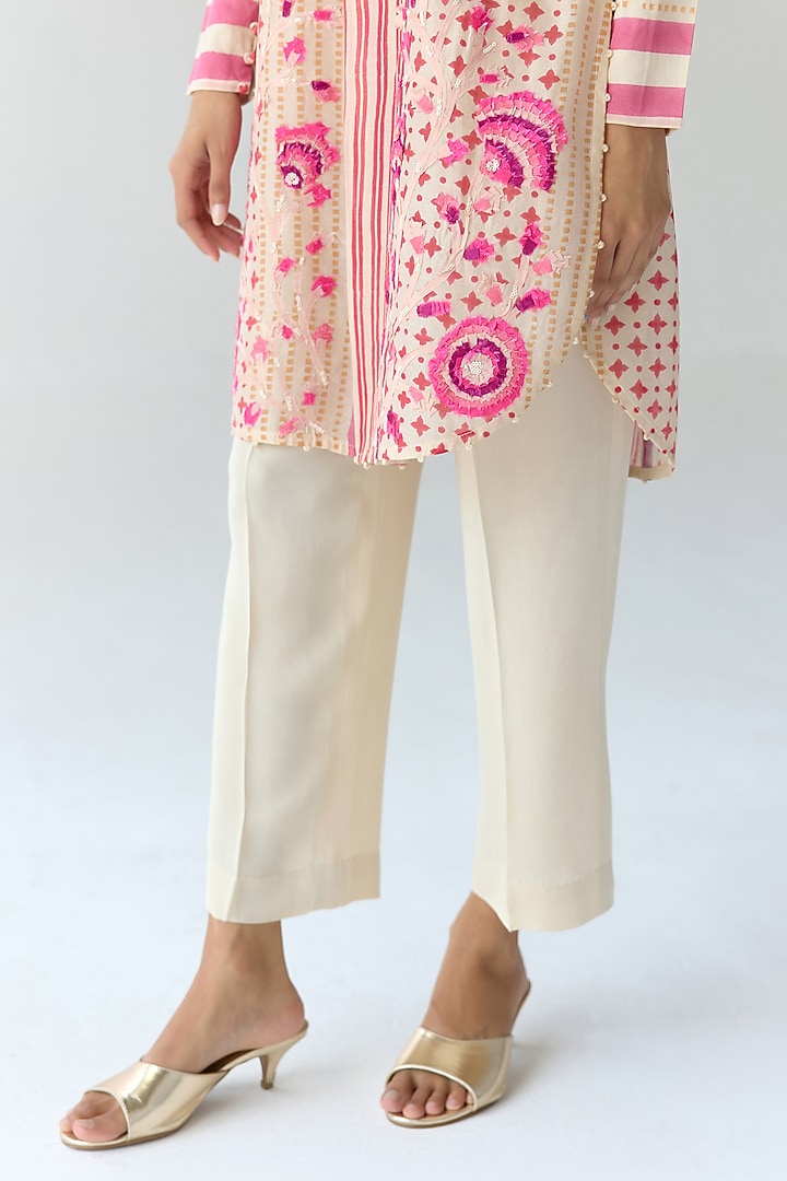 Almond White Chanderi Hand Block Printed & Embroidered Kurta Set by Shyam Narayan Prasad at Pernia's Pop Up Shop