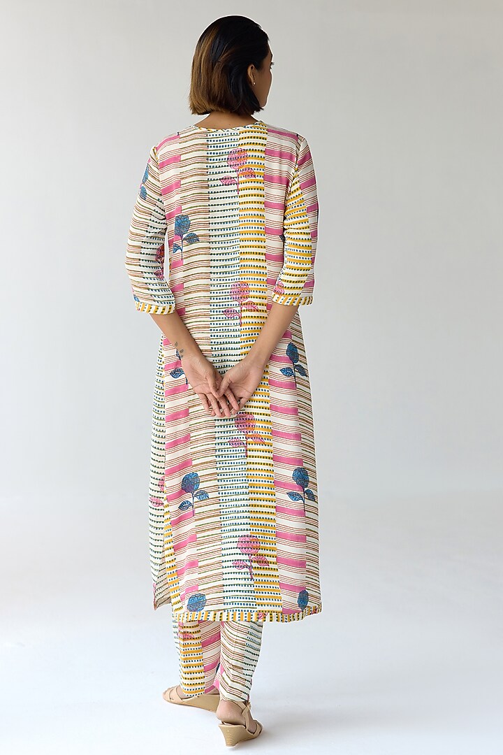 Multi-Colored Georgette Hand Block Printed Kurta Set by Shyam Narayan Prasad at Pernia's Pop Up Shop