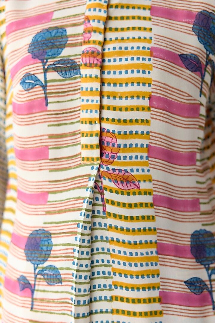 Multi-Colored Georgette Hand Block Printed Kurta Set by Shyam Narayan Prasad at Pernia's Pop Up Shop