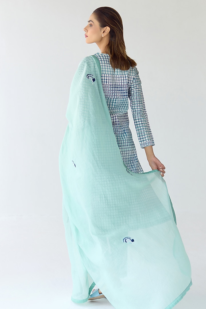 Mist Jade Green Chanderi Hand Block Printed & Embroidered Kurta Set by Shyam Narayan Prasad at Pernia's Pop Up Shop
