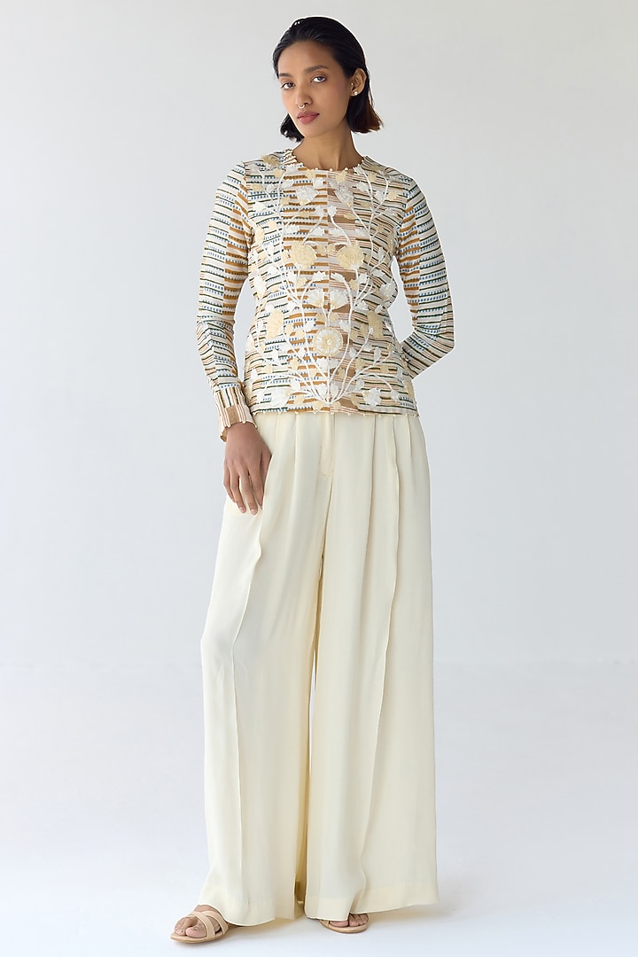 Almond White Georgette Co-Ord Set by Shyam Narayan Prasad at Pernia's Pop Up Shop