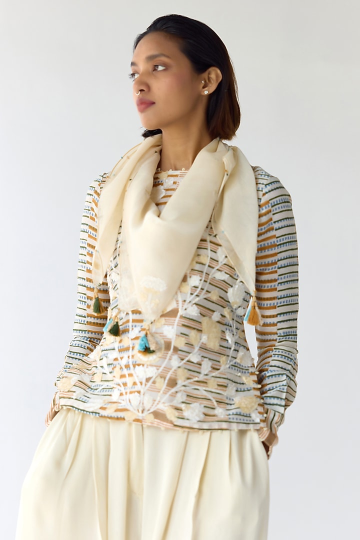 Almond White Georgette Co-Ord Set by Shyam Narayan Prasad at Pernia's Pop Up Shop