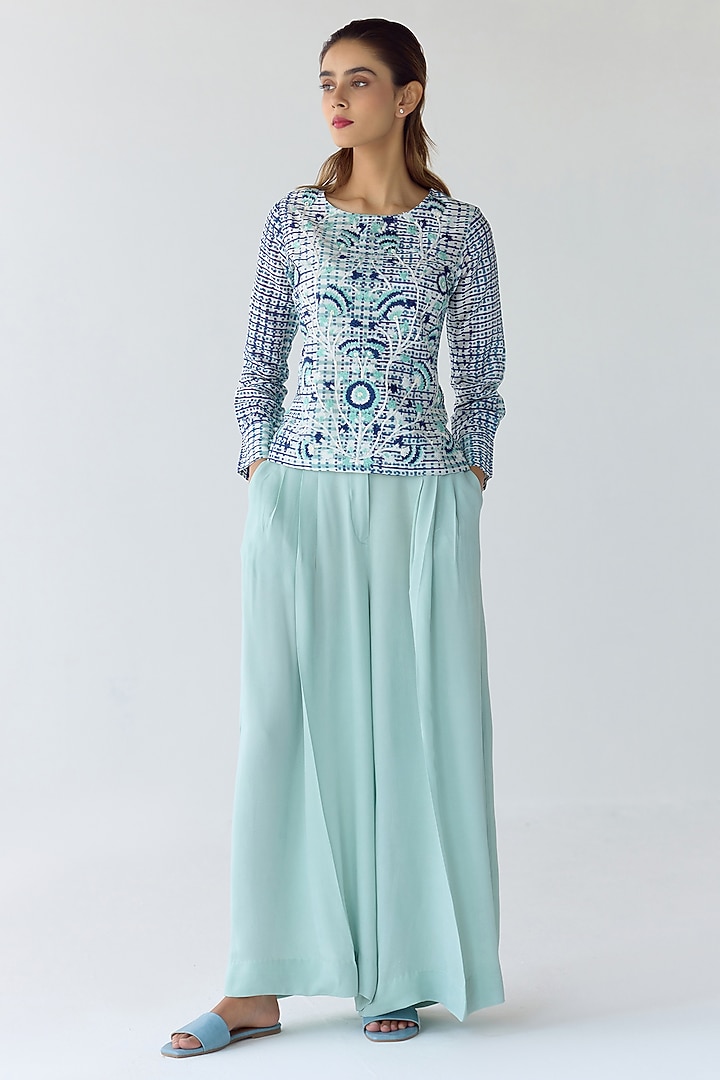 Mist Jade Blue & Green Georgette Co-Ord Set by Shyam Narayan Prasad at Pernia's Pop Up Shop