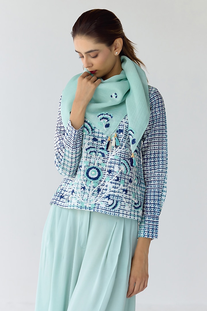 Mist Jade Blue & Green Georgette Co-Ord Set by Shyam Narayan Prasad at Pernia's Pop Up Shop