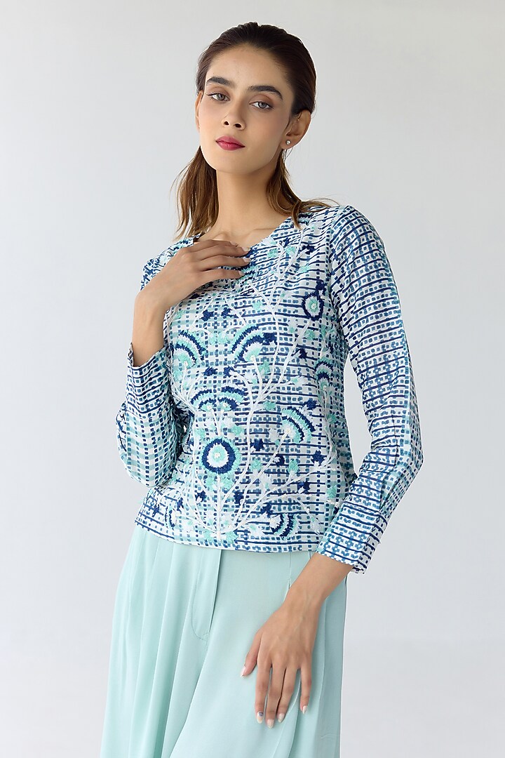 Mist Jade Blue & Green Georgette Co-Ord Set by Shyam Narayan Prasad at Pernia's Pop Up Shop