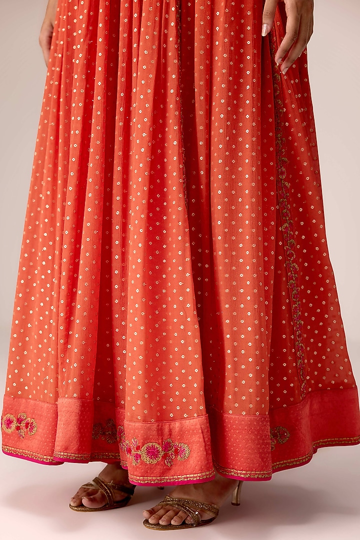 Rust Orange Chinon Brocade Thread Embroidered Wedding Anarkali Set by Shyam Narayan Prasad at Pernia's Pop Up Shop