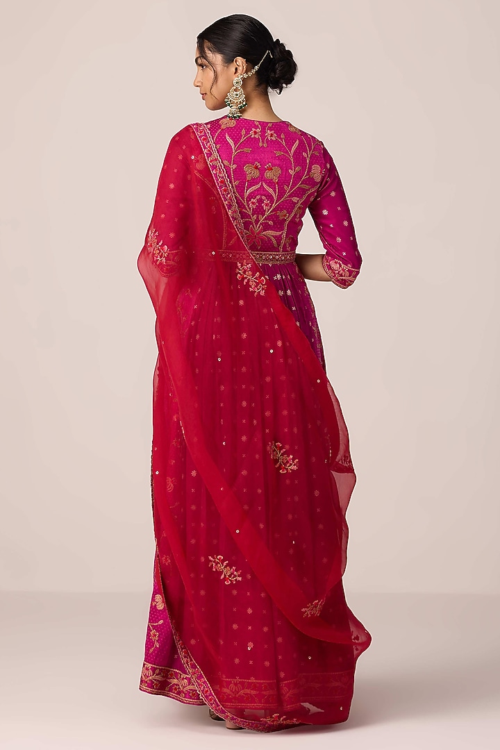 Grape Wine Pink Chinon Brocade Thread Embroidered Wedding Anarkali Set by Shyam Narayan Prasad at Pernia's Pop Up Shop