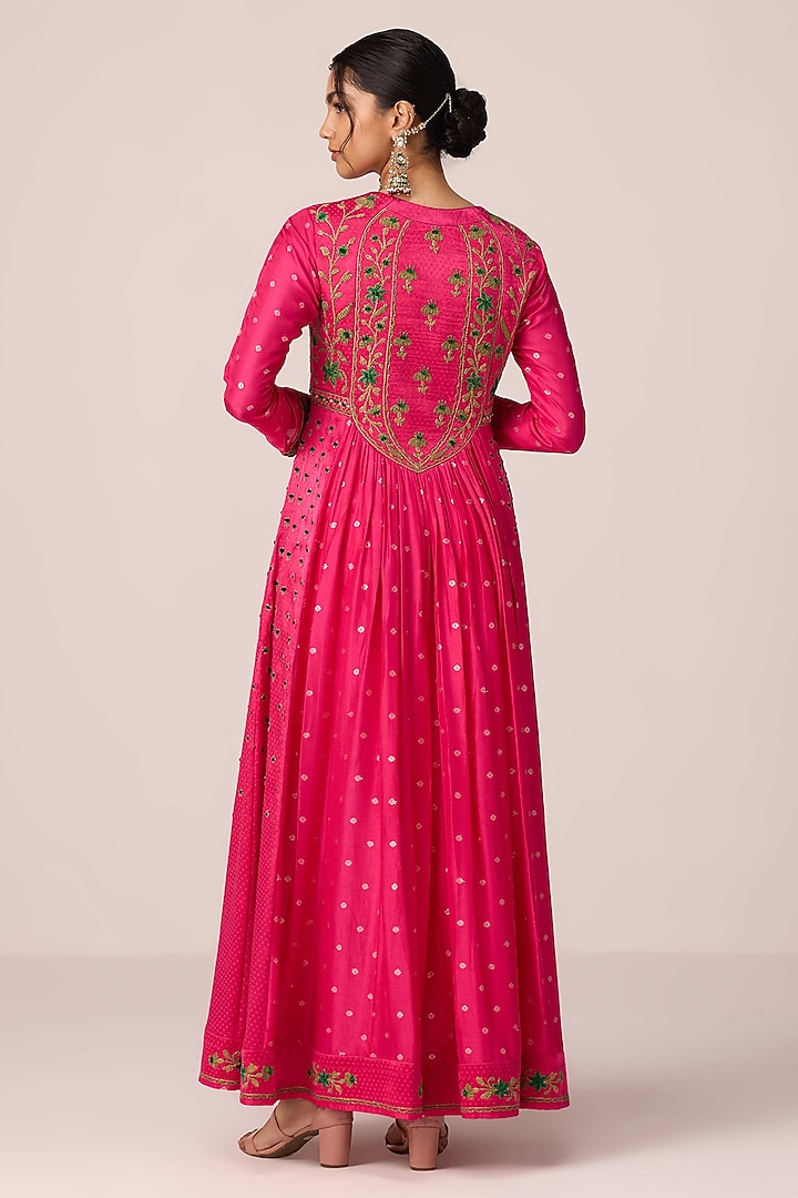 Pink Chinon Brocade Thread Embroidered Wedding Anarkali Set by Shyam Narayan Prasad at Pernia's Pop Up Shop