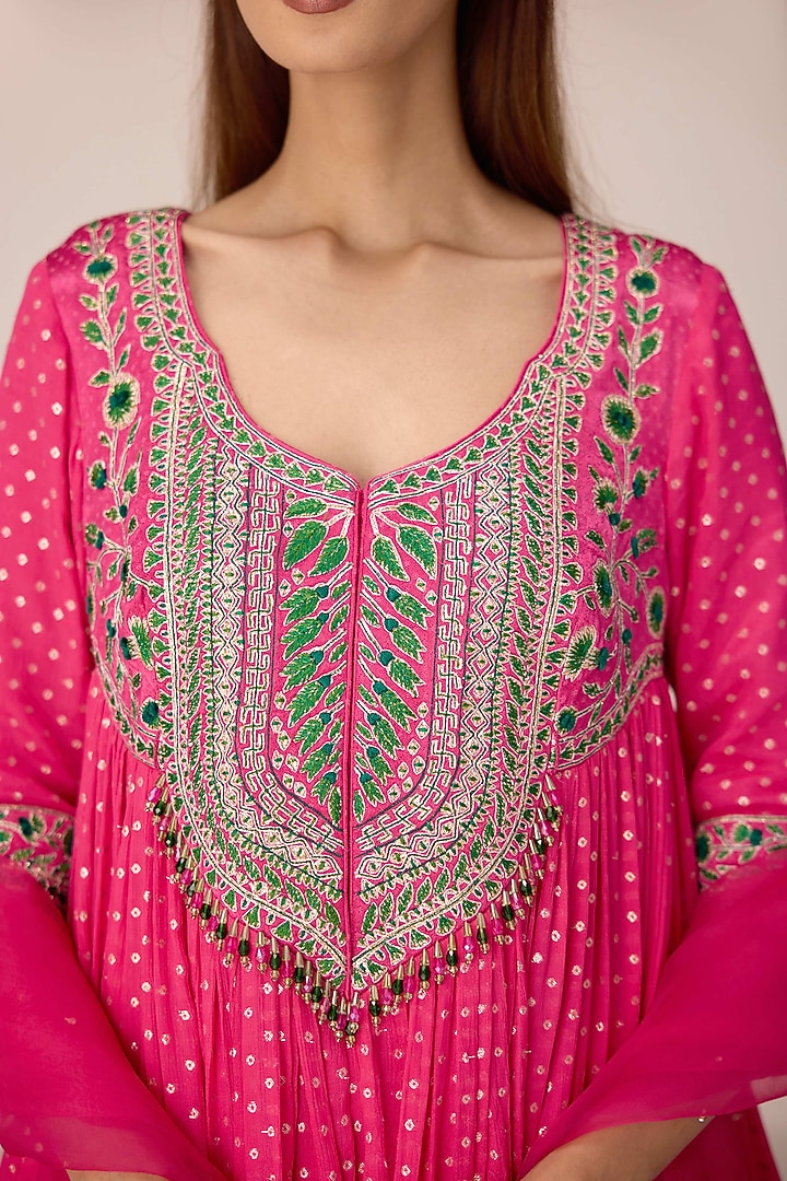 Pink Chinon Brocade Thread Embroidered Kurta Set by Shyam Narayan Prasad at Pernia's Pop Up Shop