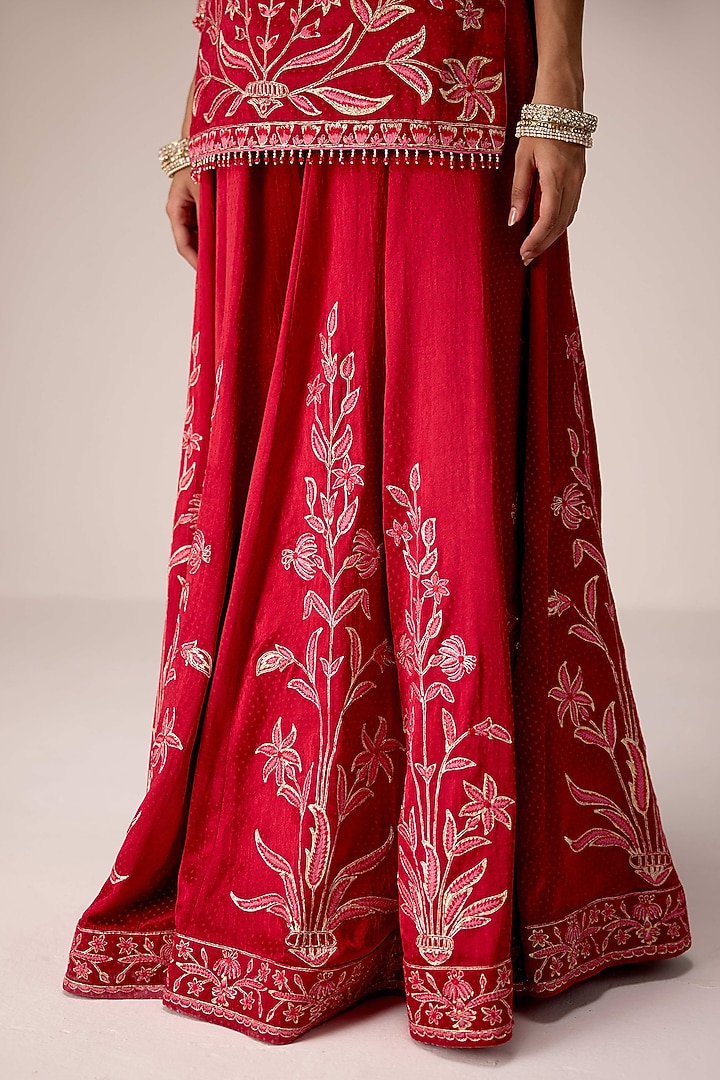 Red Chinon Brocade Gota Embroidered Wedding Sharara Set by Shyam Narayan Prasad at Pernia's Pop Up Shop