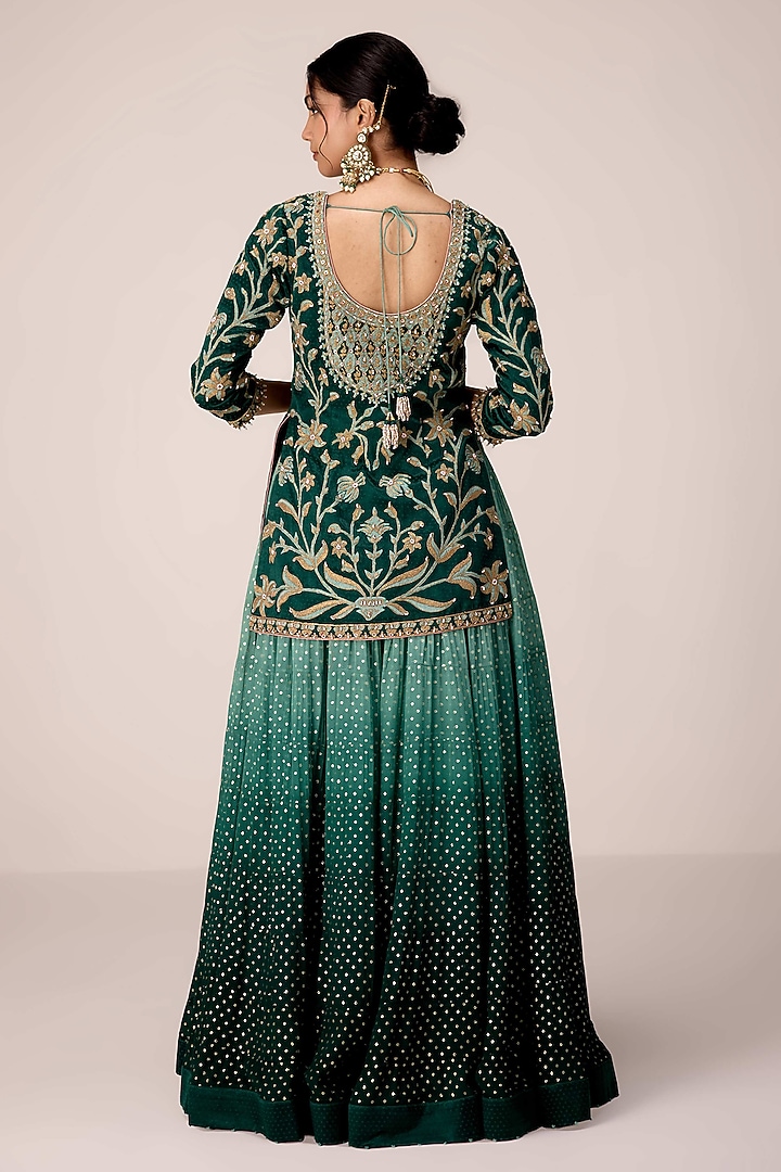 Dark Green Chinon Brocade Gota Embroidered Skirt Set by Shyam Narayan Prasad at Pernia's Pop Up Shop