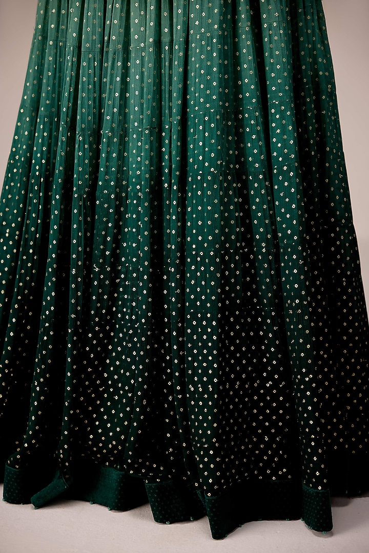 Dark Green Chinon Brocade Gota Embroidered Skirt Set by Shyam Narayan Prasad at Pernia's Pop Up Shop