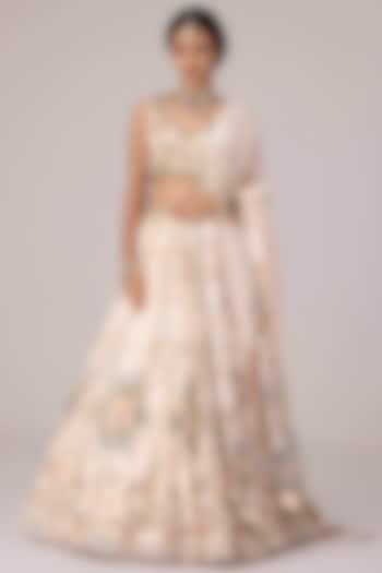 Ivory Silk Brocade Printed & Embroidered Wedding Lehenga Set by Shyam Narayan Prasad at Pernia's Pop Up Shop