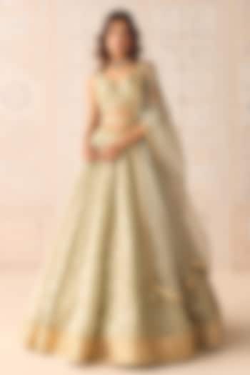 Smoke Grey Tissue Organza Brocade Zardosi Embroidered Wedding Lehenga Set by Shyam Narayan Prasad at Pernia's Pop Up Shop