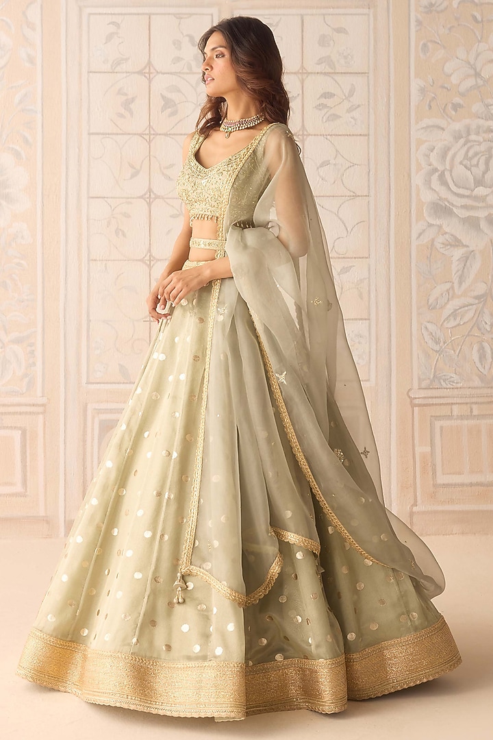 Smoke Grey Tissue Organza Brocade Zardosi Embroidered Wedding Lehenga Set by Shyam Narayan Prasad at Pernia's Pop Up Shop