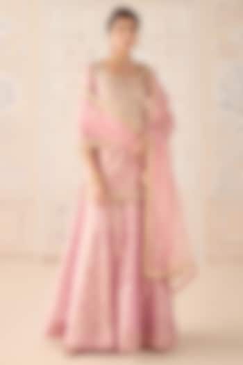 Blush Pink Tissue Organza Brocade Zardosi Embroidered Wedding Sharara Set by Shyam Narayan Prasad at Pernia's Pop Up Shop