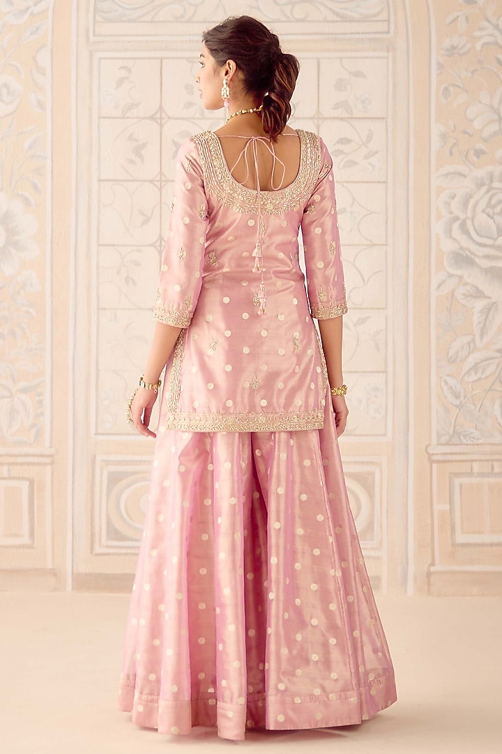 Blush Pink Tissue Organza Brocade Zardosi Embroidered Wedding Sharara Set by Shyam Narayan Prasad at Pernia's Pop Up Shop