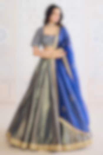 Midnight Blue Brocade Zardosi Embroidered Wedding Lehenga Set by Shyam Narayan Prasad at Pernia's Pop Up Shop