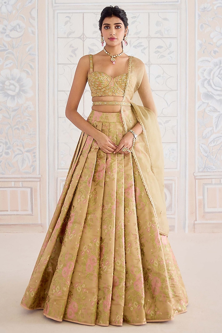 Gold Brocade Zardosi Embroidered Wedding Lehenga Set by Shyam Narayan Prasad at Pernia's Pop Up Shop