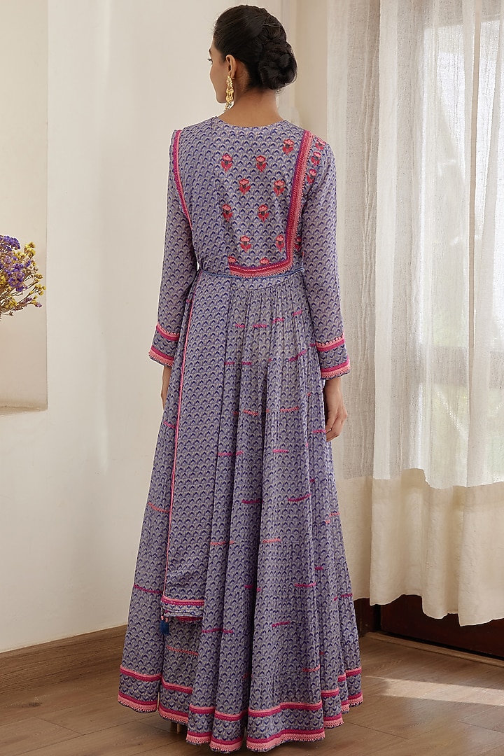 Blue Embroidered Wedding Anarkali Set by Shyam Narayan Prasad at Pernia's Pop Up Shop