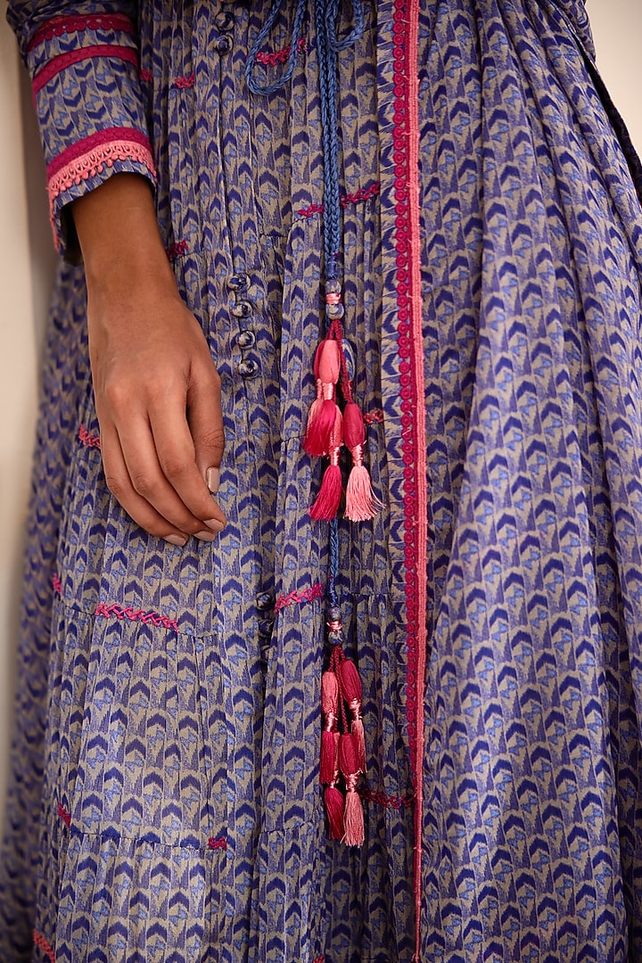 Blue Embroidered Wedding Anarkali Set by Shyam Narayan Prasad at Pernia's Pop Up Shop