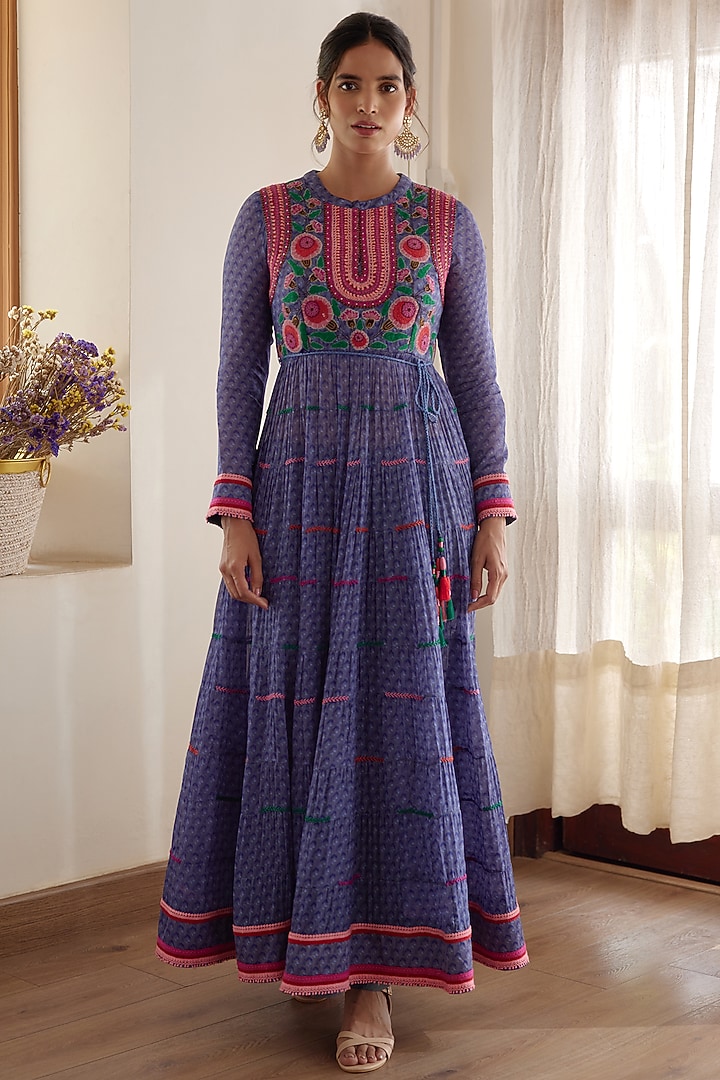 Purple Applique Embroidered Wedding Anarkali Set by Shyam Narayan Prasad at Pernia's Pop Up Shop