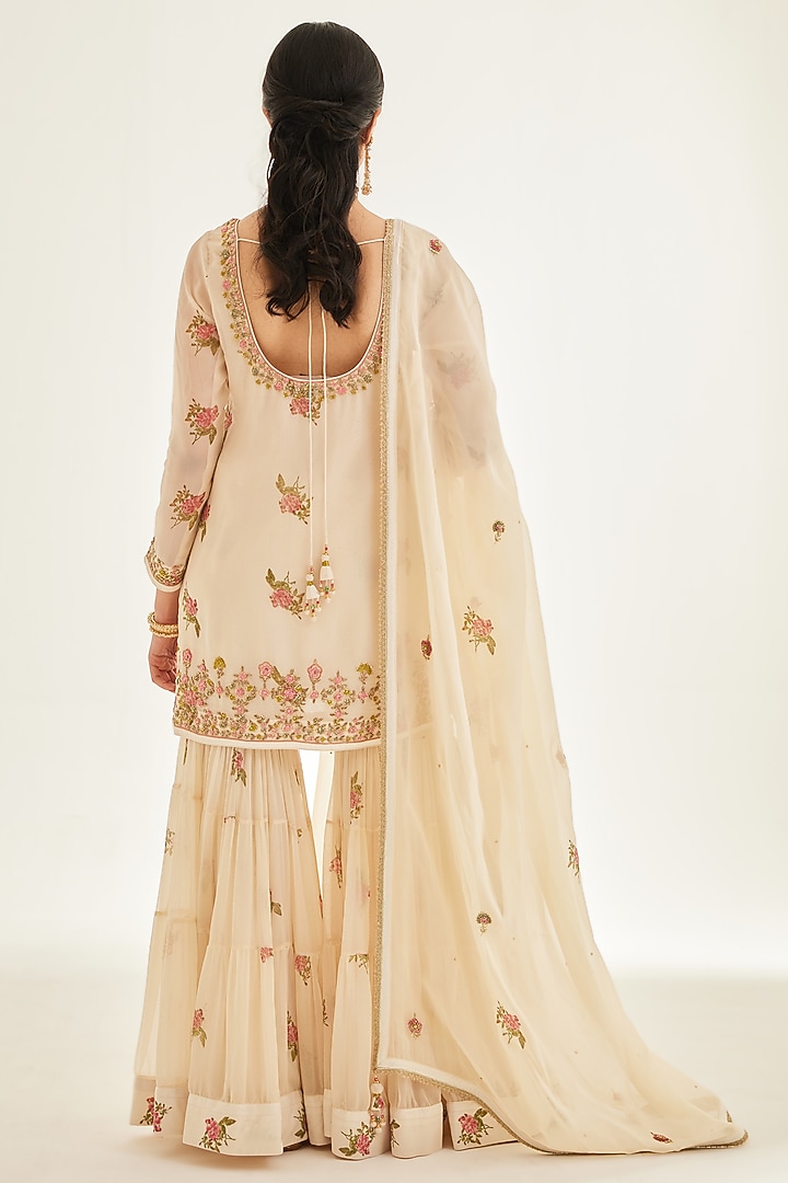 Papyrus White Organza Embroidered Wedding Sharara Set by Shyam Narayan Prasad at Pernia's Pop Up Shop