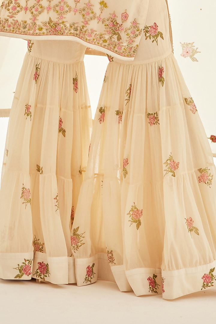 Papyrus White Organza Embroidered Wedding Sharara Set by Shyam Narayan Prasad at Pernia's Pop Up Shop