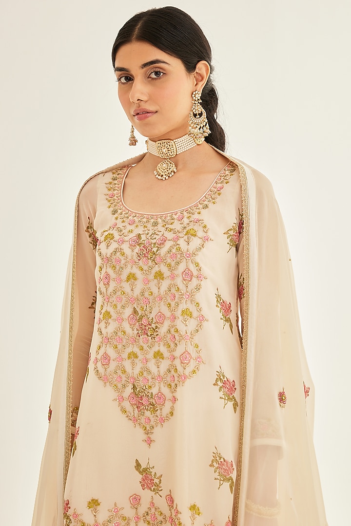 Papyrus White Organza Embroidered Wedding Sharara Set by Shyam Narayan Prasad at Pernia's Pop Up Shop