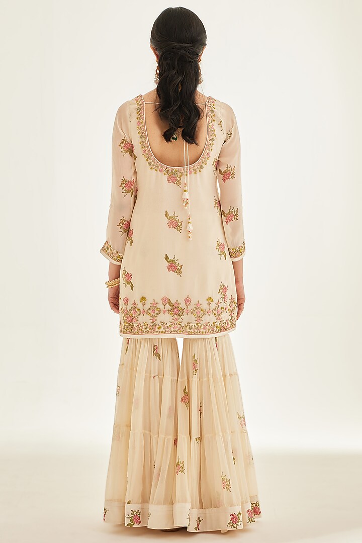 Papyrus White Organza Embroidered Wedding Sharara Set by Shyam Narayan Prasad at Pernia's Pop Up Shop