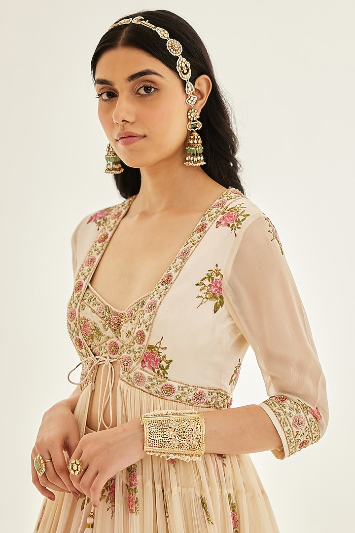 Papyrus White Printed & Embroidered Angrakha Set by Shyam Narayan Prasad at Pernia's Pop Up Shop