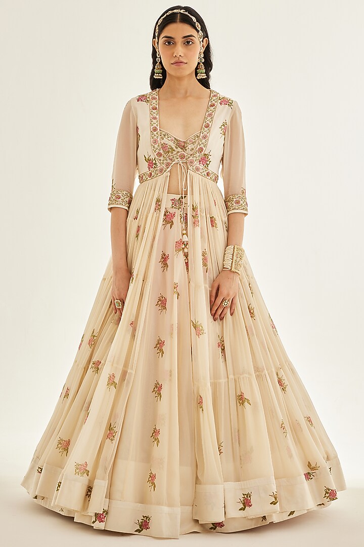 Papyrus White Printed & Embroidered Angrakha Set by Shyam Narayan Prasad at Pernia's Pop Up Shop