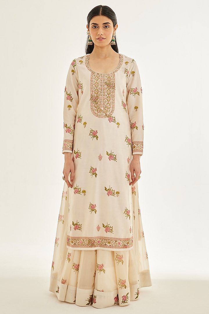 Papyrus White Printed & Embroidered Kurta Set by Shyam Narayan Prasad at Pernia's Pop Up Shop