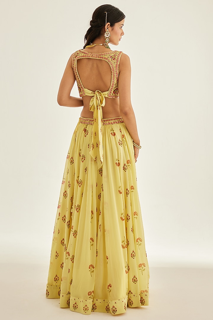 Sunshine Yellow Chiffon Embroidered Wedding Lehenga Set by Shyam Narayan Prasad at Pernia's Pop Up Shop