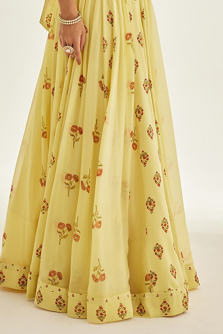 Sunshine Yellow Chiffon Embroidered Wedding Lehenga Set by Shyam Narayan Prasad at Pernia's Pop Up Shop