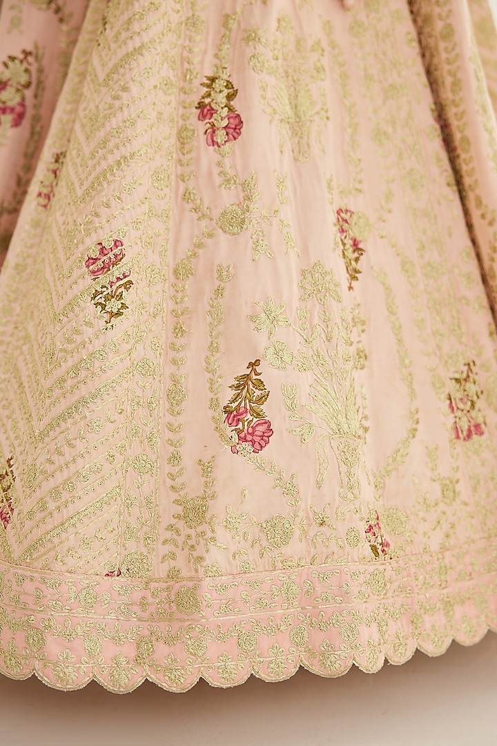 Gold Raw Silk Embroidered Wedding Lehenga Set by Shyam Narayan Prasad at Pernia's Pop Up Shop