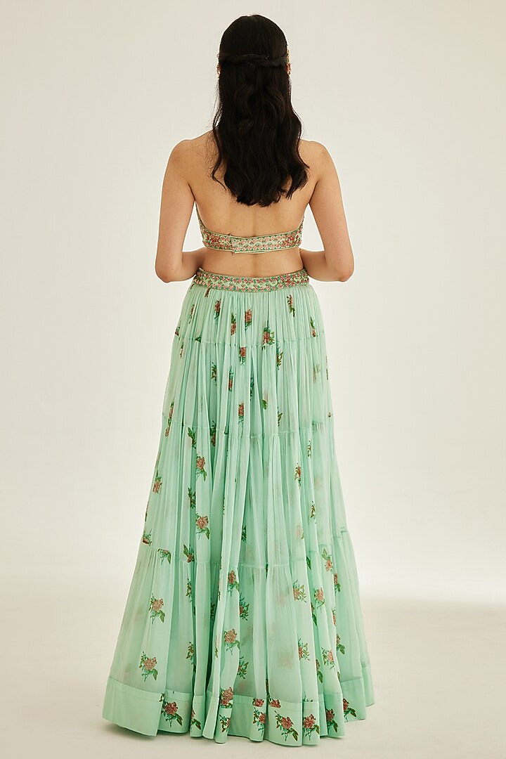 Plume Blue Chiffon Embroidered Wedding Lehenga Set by Shyam Narayan Prasad at Pernia's Pop Up Shop
