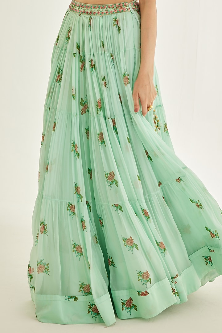 Plume Blue Chiffon Embroidered Wedding Lehenga Set by Shyam Narayan Prasad at Pernia's Pop Up Shop