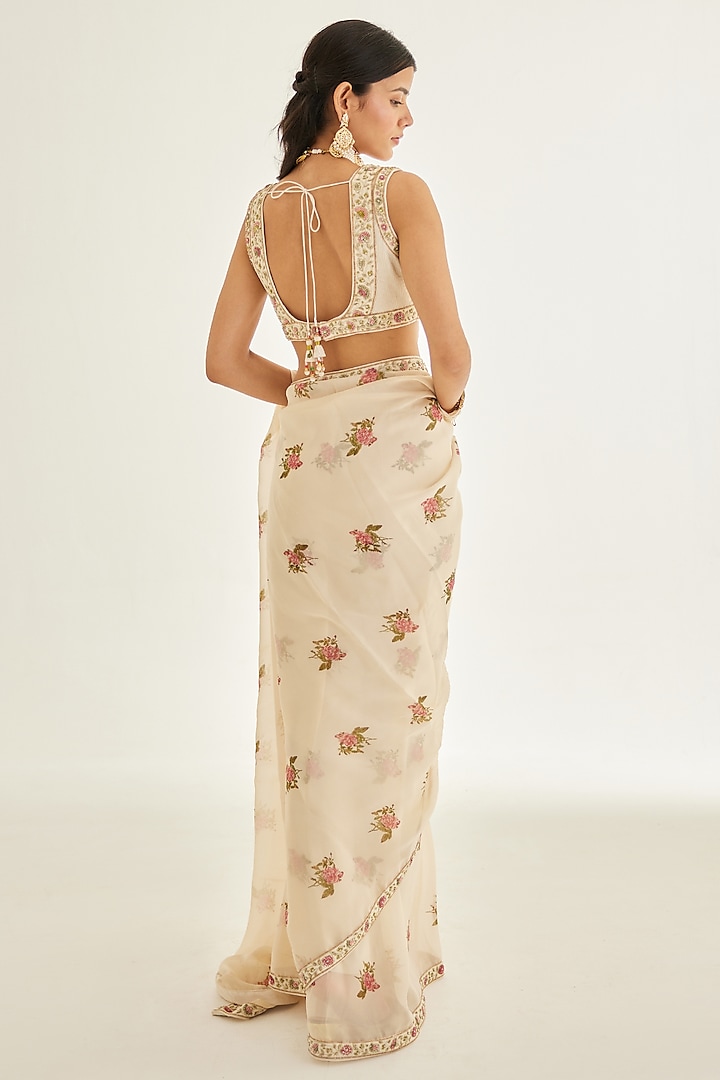 Papyrus White Organza Embroidered Wedding Saree Set by Shyam Narayan Prasad at Pernia's Pop Up Shop